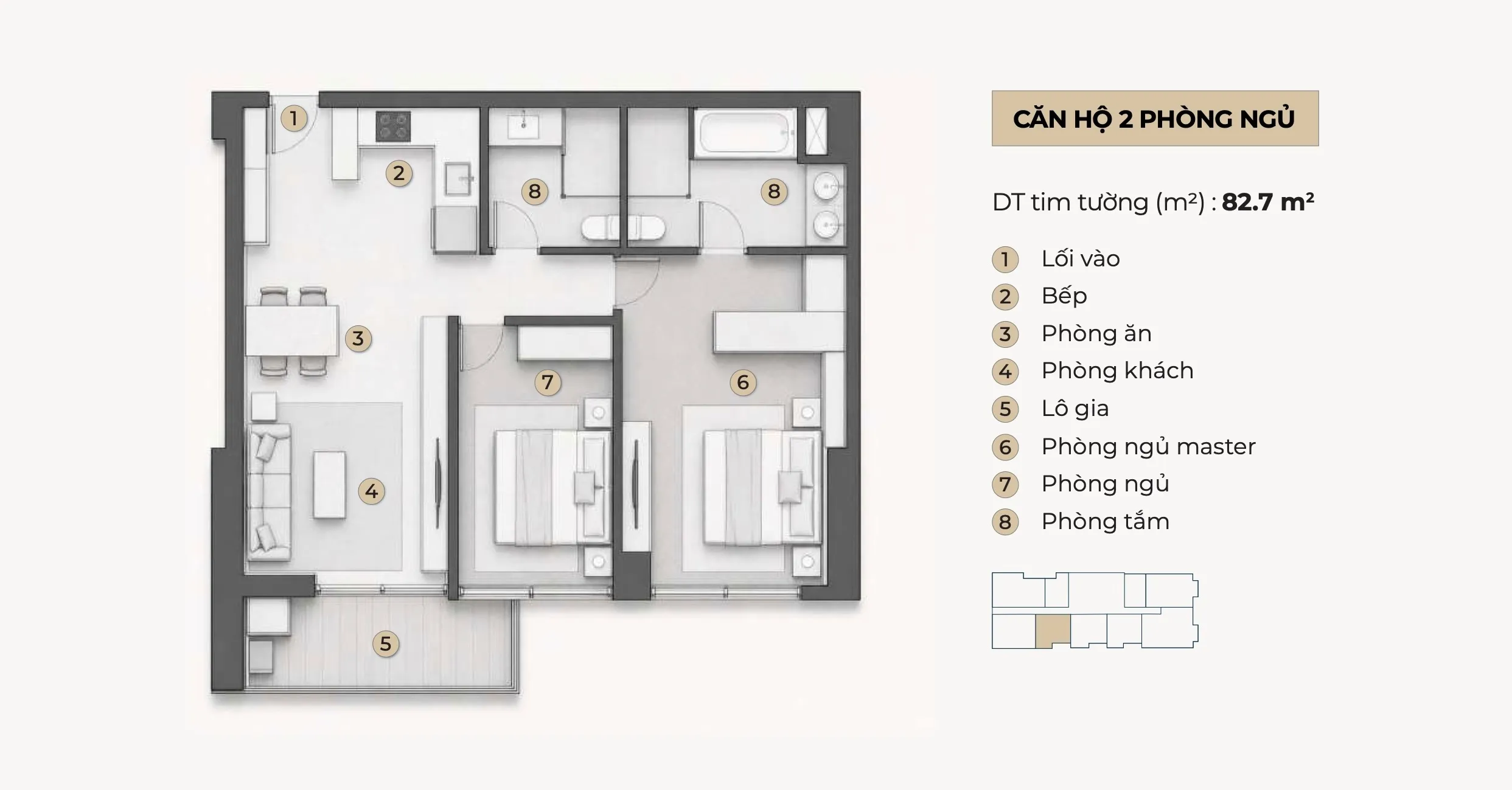 Layout căn hộ 2PN Lancaster Lincoln Trung Thuỷ Quận 4 phương án 1