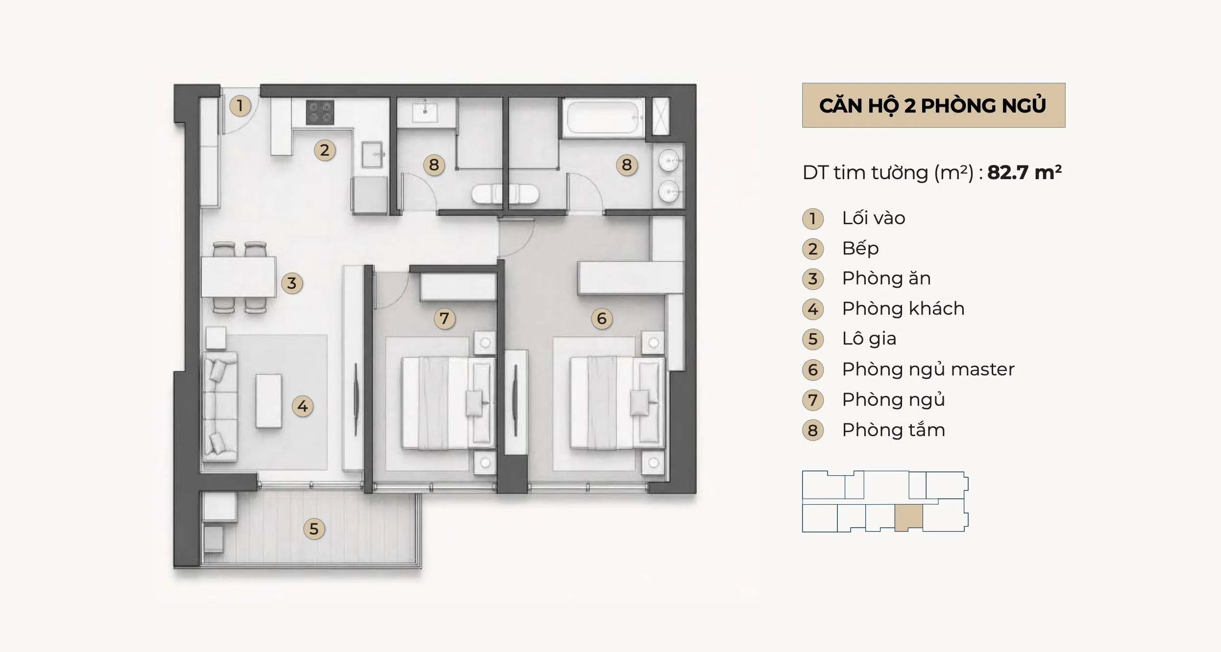 Layout căn hộ 2PN Lancaster Lincoln Trung Thuỷ Quận 4 phương án 2