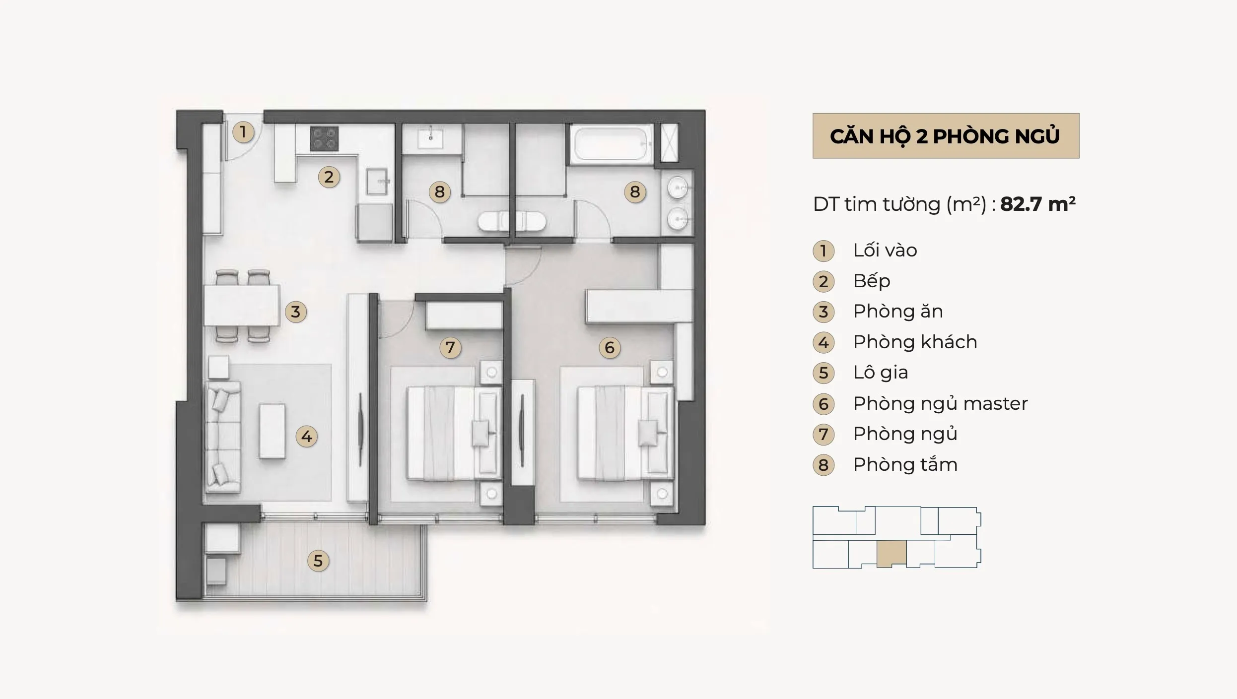 Layout căn hộ 2PN Lancaster Lincoln Trung Thuỷ Quận 4 phương án 3