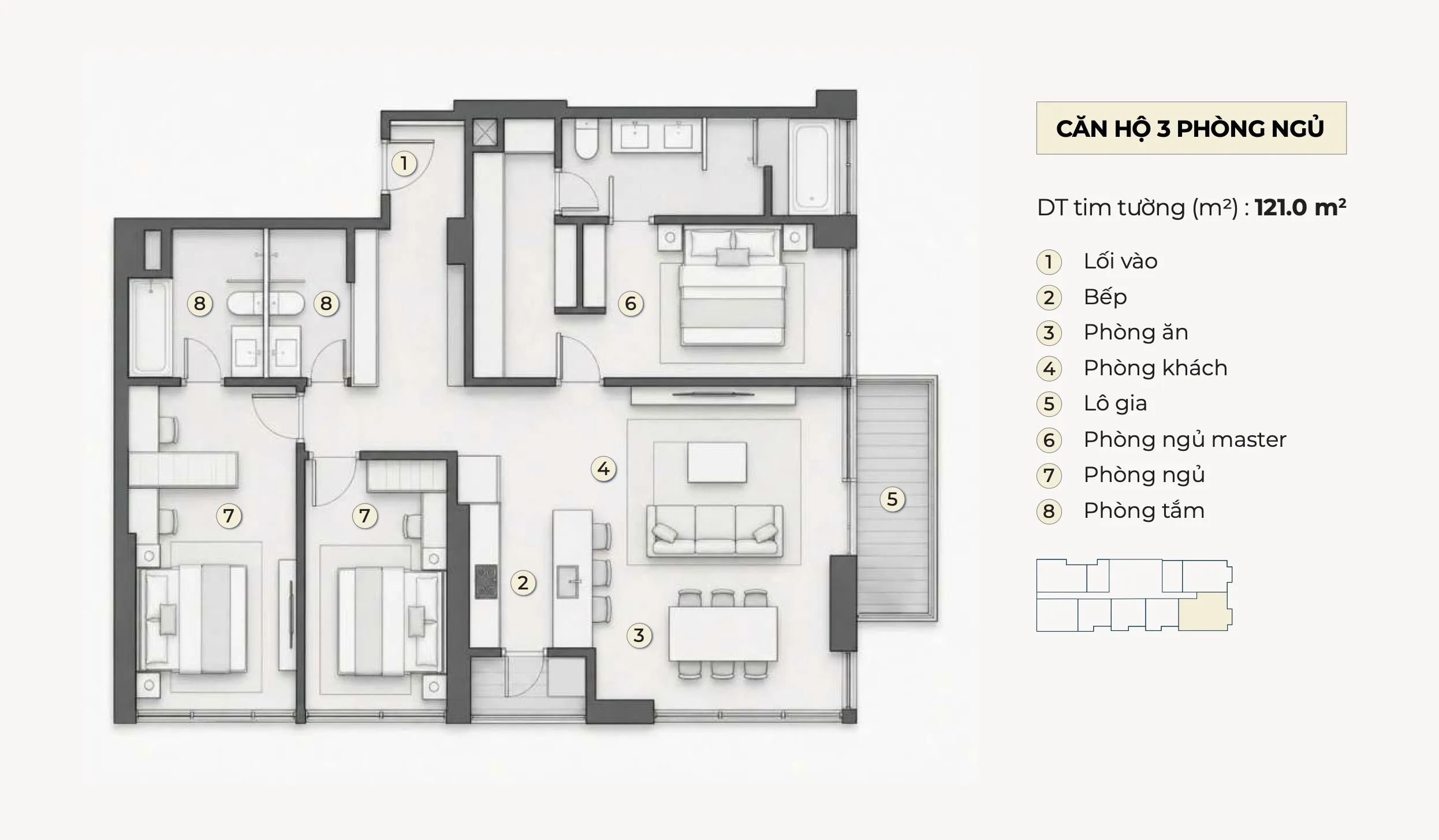 Layout căn hộ 3PN Lancaster Lincoln Trung Thuỷ Quận 4 phương án 1