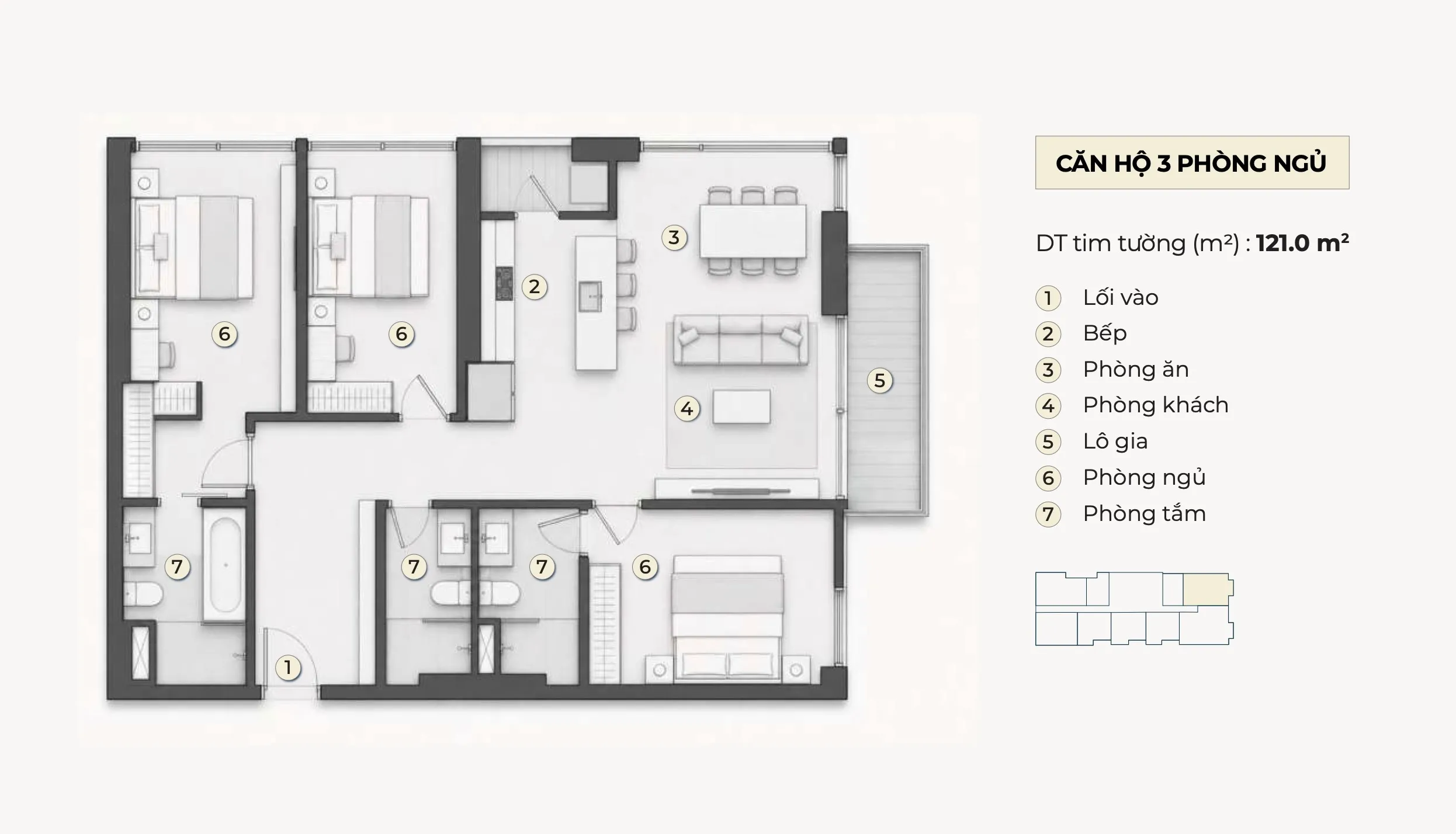 Layout căn hộ 3PN Lancaster Lincoln Trung Thuỷ Quận 4 phương án 2
