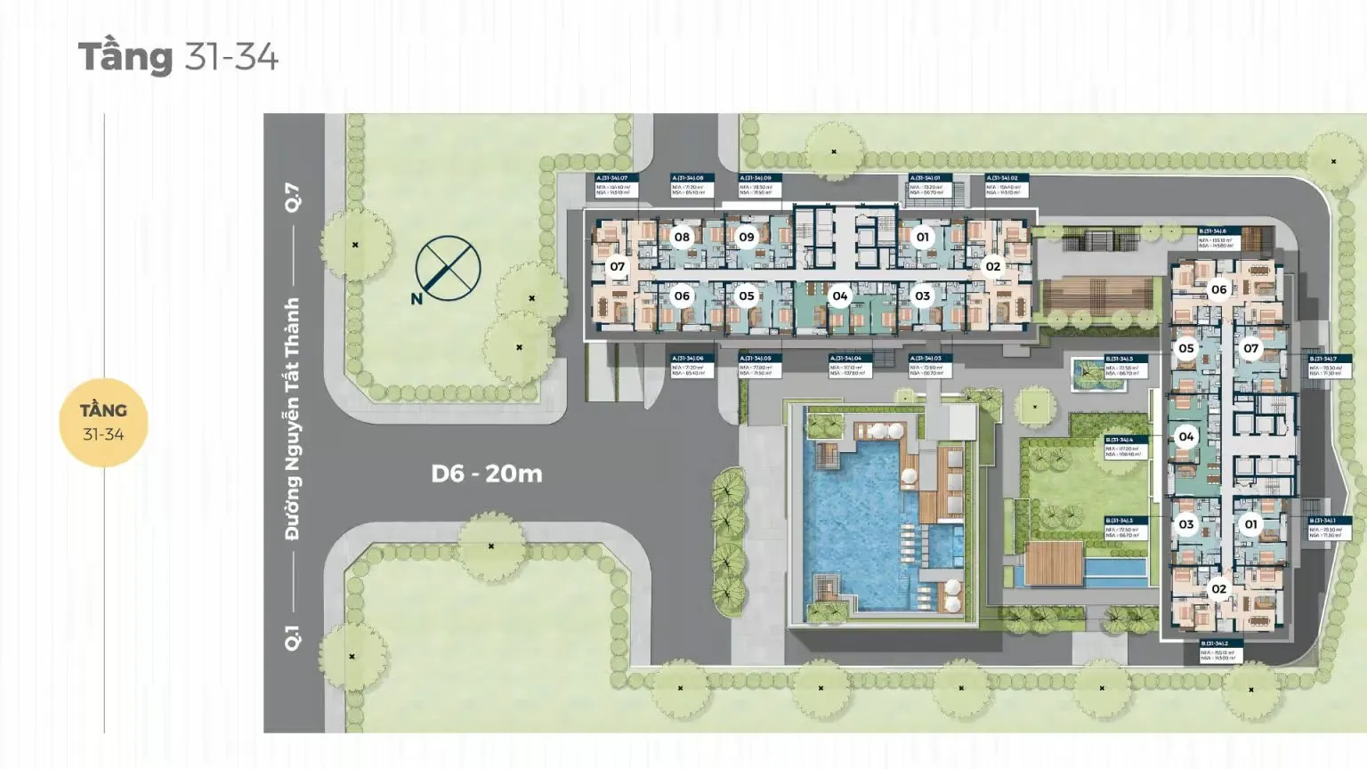 Mặt bằng tầng 31–34 Lancaster Lincoln Trung Thuỷ Quận 4