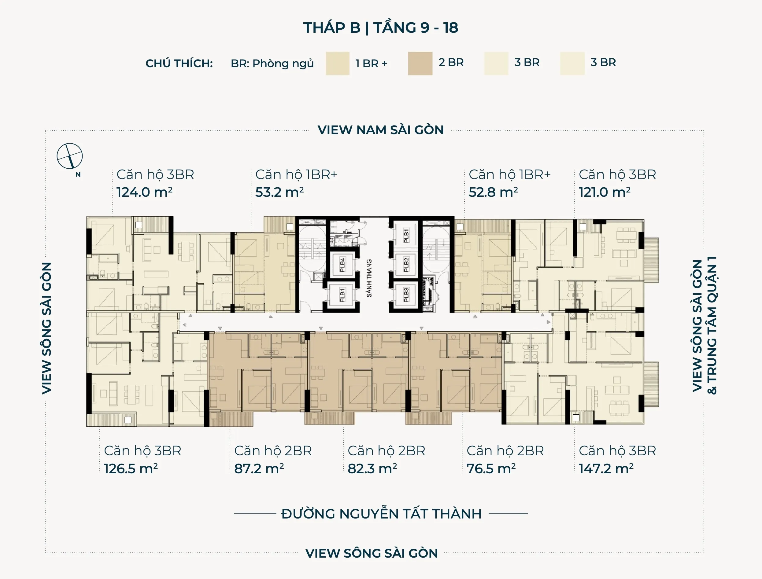 Mặt bằng Tháp B tầng 9–18 Lancaster Lincoln Trung Thuỷ Quận 4