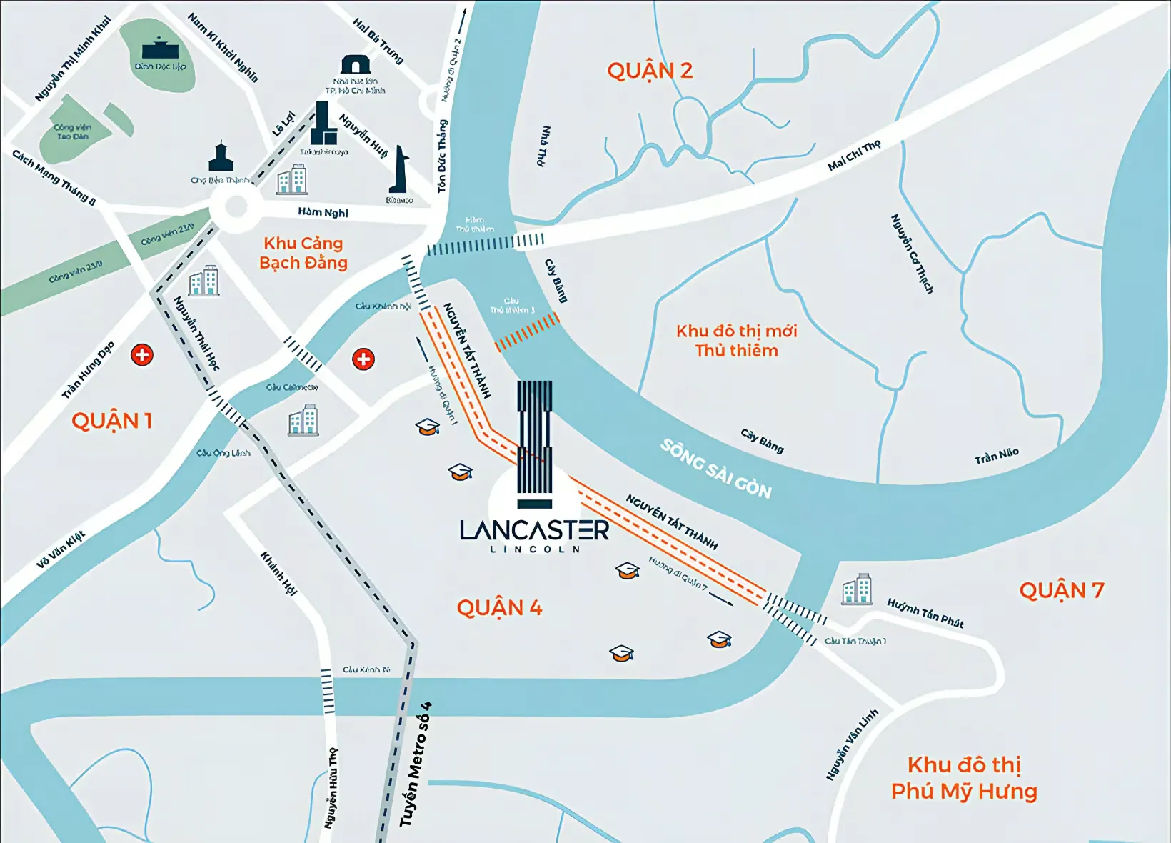 Vị trí dự án Lancaster Lincoln - 428 - 430 Nguyễn Tất Thành, Quận 4
